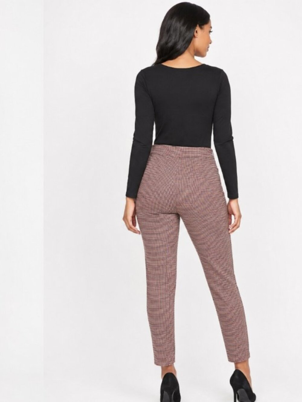 Calvin Klein Elegant Women's Red Black White Plaid  Slim Ankle Pants Size 14 - Picture 2 of 7